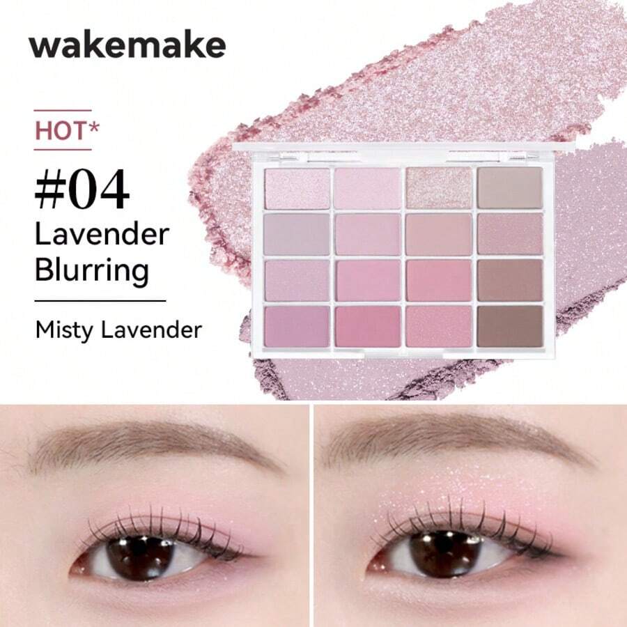Wakemake 16-Color Eyeshadow Palette With Rich And Highly Saturated Colors, Including Matte, Shimmer, Glitter And Metallic Textures, Can Create A Variety Of Eye Makeup Effects From Natural Daily To Sweet Date, Dramatic And Exquisite Styles. Fine And Smooth Powder, Long-Lasting And Adherent. - 04 Lavender - View 1