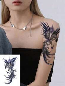 3pcs Vivid Colorful Phoenix Temporary Tattoo Stickers, Waterproof Realistic Tattoo Stickers Suitable For Women & Adults, Half Sleeve Tattoo, Body Tattoo, Can Be Used With Girlfriend - Multicolor - View 9