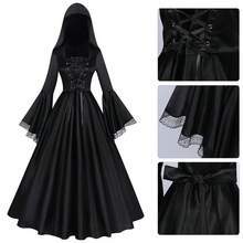 Medieval Witch Dark Gothic Long Hooded Dress European And American Plus Size Renaissance Ball Cosplay Costume - 250312S9634517 Hooded Women's Skirt - View 3