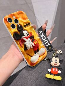 Disney Mickey Mouse Phone Case With Mickey Charm And Lanyard - Cute Mickey Protective Case With Bandana Style And Cheese Textured Background Design, Beaded Bracelet For Easy Carrying, Compatible With IPhone 17, 16, 15, 14, 13, 12, 11 Pro Series, Ideal For Birthdays, Holidays, Anniversaries, Graduation Gifts, Or Any Special Occasion To Surprise Family, Friends, Classmates, And Loved Ones. - White - View 6