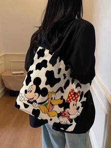 Disney 開學季迪士尼可愛卡通印花帆布托特包，適合女性日常購物與聚會，休閒風格托特包 - 彩色 - 查看 3