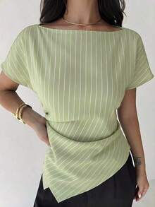Blusa asimétrica casual y elegante a cuadros, adecuada para ir al trabajo, uso casual diario y vestimenta de negocios de moda para mujer / Vuelta al colegio / Profesora / Blusas para salir / Blusas para salir / Mujer de negocios casual / Camisa a - Verde - Ver 5