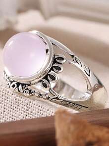 DIYCCPC Cincin Bunga Ukir Berongga Antik, Wajah Bulat Merah Muda, Cincin Gaya Pedesaan Bertema Hutan, Cincin Wanita Serbaguna untuk Kencan dan Liburan - Berwarna merah muda - View 10