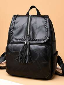 Sac à bandoulière double - Style coréen Nouveau sac à dos multifonction pour femmes, étudiantes, sac de voyage décontracté en PU pour le printemps et l'été - Noir - Voir 7