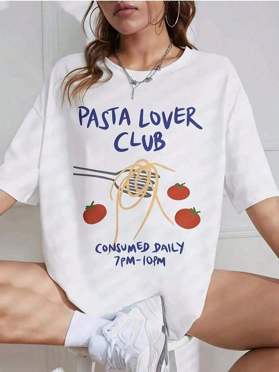 Camiseta de hombros caídos con estampado de letras, algodón X8LR - Blanco - Ver 1