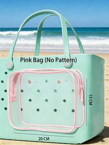 New "Beach" Print Waterproof PVC Beach Bag, Decorated With Shells And Starfish, Beach Accessories, Toiletry Bag, Travel Accessories, Suitable For Decorative Items, Suitable For Travel And Outings, Durable Waterproof And Wear-Resistant, Easy To Clean, Suitable For Bogg Bags, Transparent Bogg Cosmetic Bag With Phone Holder, Internal Compartment Storage Space, Suitable For Travel Cosmetic Bag - Multicolor - View 5