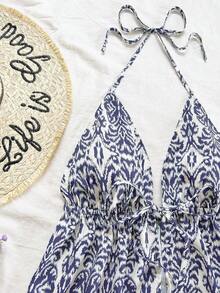 Conjunto de 2 piezas de vacaciones para mujer, top de tirantes con escote en V con textura rojo y shorts sueltos extremadamente cortos, adecuado para citas, fiestas y paseos por la ciudad - Azul y blanco 3 - Ver 3