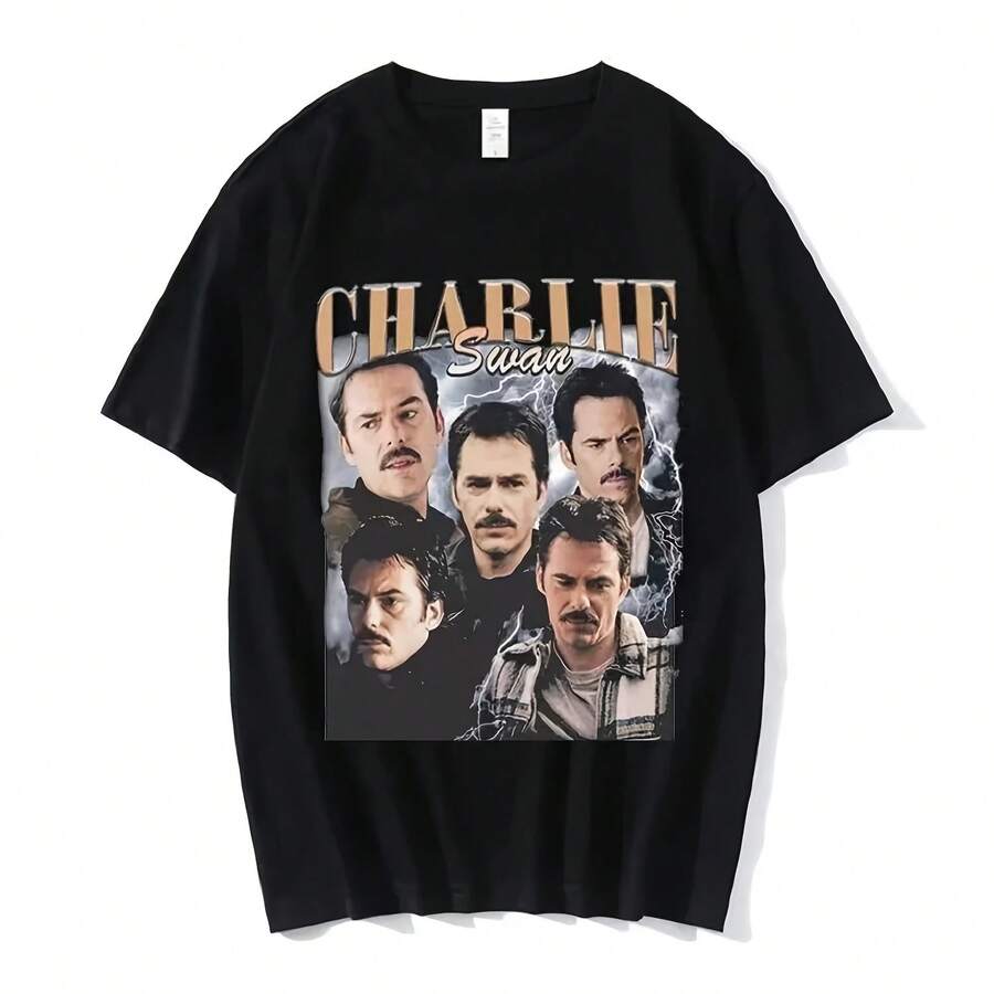 Vintage Women's T-Shirts, Charlie Swan Team T Billy Burke Graphic Print T-Shirts, Men's Oversized Short Sleeve T-Shirt 80146 - 款式 - 查看 1