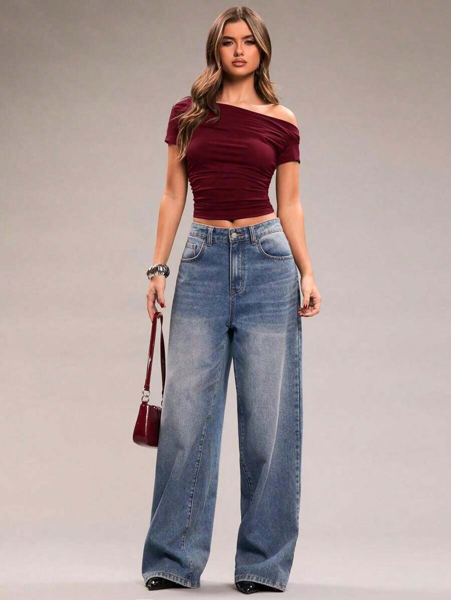 Camiseta de mujer, adecuada para primavera, verano, vacaciones, playa - Burdeos - Ver 1