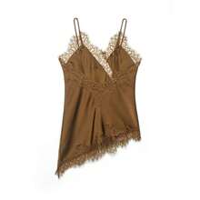 Nueva llegada Camiseta de mujer con decoración de encaje sexy, estilo europeo y americano para el verano - Mostaza Amarilla - Ver 9