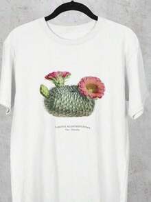 Camiseta vintage con estampado de cactus botánico - Camiseta uni de listara hombres y mujeres, camiseta estilo biología con estampado de pls exóticas, diseño elegante - Blanco - Ver 2