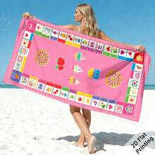 1 Peça Toalha de Praia, Viagem, Natação Ultramacia e Absorvente com Estampa Xadrez Rosa, Geométrica e de Frutas - Multicolorido - Visão 6