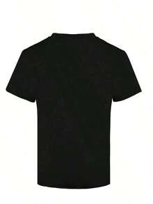 Solt 1pscWomen's Loose Printed T-shirtCamiseta de hombros caídos con estampado de luna y solcamisas de mujer blusa100%cotton graphic - Negro - Ver 2