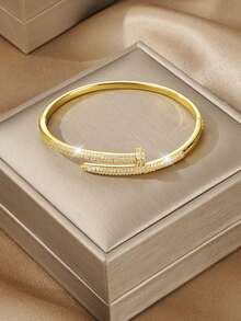 2 piezas Brazalete de mujer de material de cobre con rhinestones, accesorio versátil y de moda para el transporte, brazalete con rhinestones dorados y plateados - Multicolor - Ver 7