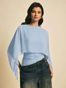 uello chal marrón para mujer, blusas elegantes para mujer, blusas casuales para mujer, apropiada para uso diario, salir, ir y venir en otoño/invierno, blusa de manga de murciélago, blusa marrón café, blusa marrón oscuro - Celeste - Ver 4