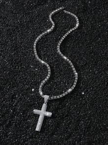 1 chiếc dây chuyền nam phong cách Hip Hop, mặt dây chuyền hình thánh giá đính đá Zirconia, quà tặng cổ điển cá nhân hóa dành cho bạn trai. - Thập tự giá Zircon - Xem 7