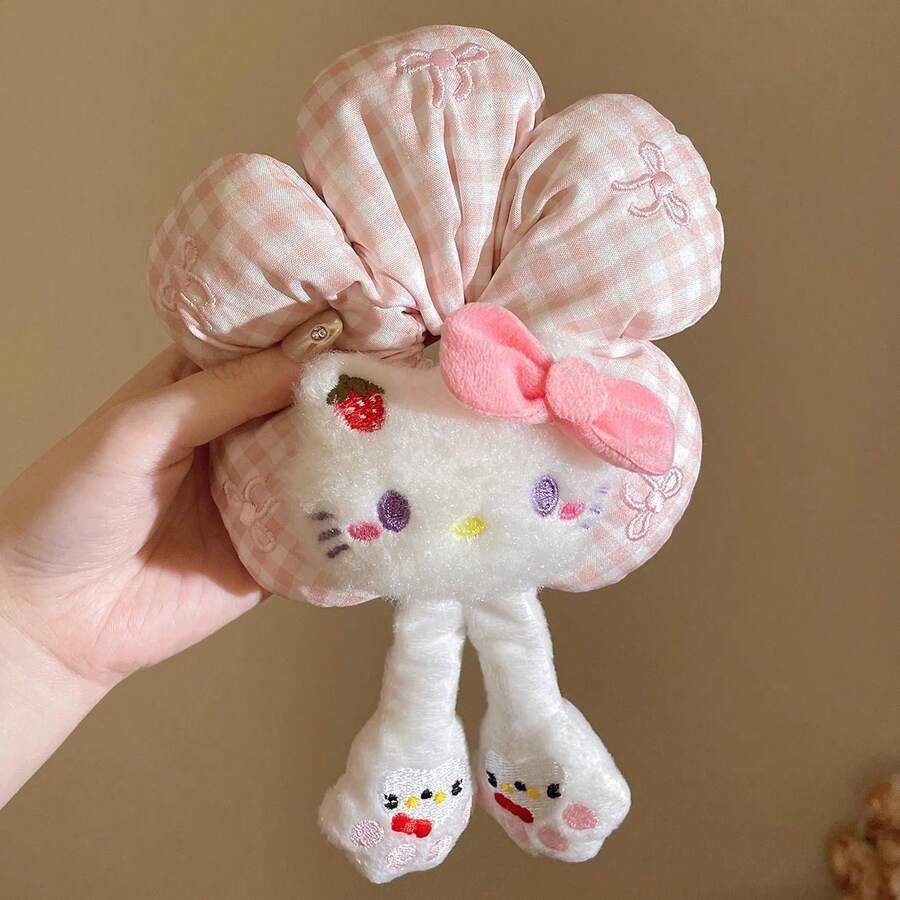 SANRIO 1个三丽鸥可爱Hello Kitty海绵花朵发圈，凌乱丸子头固定器，发绳配饰 - 彩色 - 查看 1