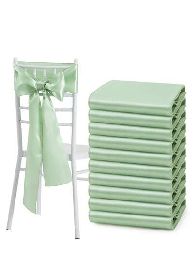 6/12/24pcs 17*275cm Satin Chair Sash Tie Bows, Sage Green Satin Chair Sash Tie Bows, Suitable For Wedding Reception, Event, Party, Hotel, Chair Decoration