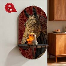 2pcs Wooden Wall Mounted Candle Holder Rack, Multi-Functional Wall Storage Display Shelf With Printed Green Parrot & Floral 2D Pattern, Decorative Key/Candle/Ornament/Incense Stone Organizer For Entryway, Bedroom, Living Room, Study - Multicolor - View 1