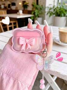 Ốp tai nghe chống sốc hình nơ lượn sóng màu hồng + mặt dây chuyền hình bướm, tương thích với các dòng tai nghe Apple 1/2/Pro2. - Nhiều màu - Xem 3