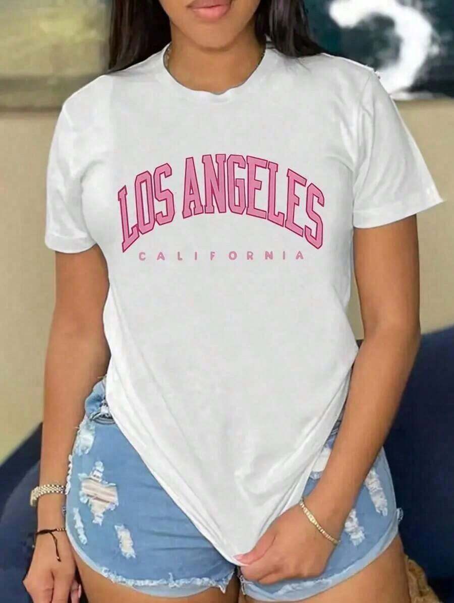 Women's Casual T-Shirt With Butterfly Print - Short Sleeves, Round Neck, Black Base With Pink Angel Print, Soft Pure Cotton Fabric, Perfect For Spring And Summer, Suitable For Everyday Casual Wear. Pretty Blouses, 100% Cotton - 白色的 - 查看 1