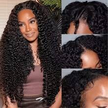 Parrucca con frontale in pizzo 13x4, riccia birmana 12A, densità 200%, capelli umani, riccia e voluminosa, colore naturale, capelli umani Remy, parrucca con pizzo. - Natural Black - Visualizzare 6
