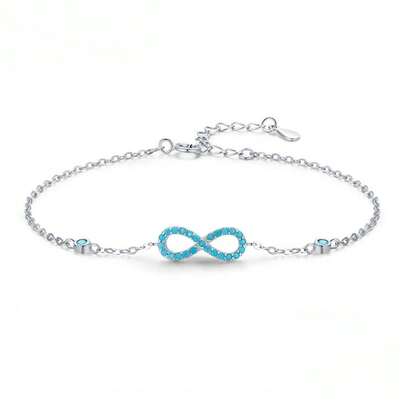 浪漫无限爱手链 925纯银复古天然绿松石链手链 女士结婚首饰