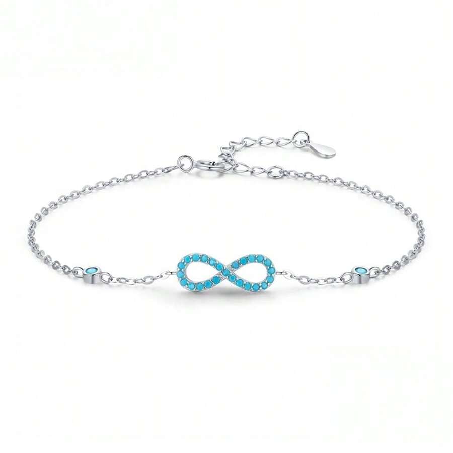 Romantic Infinite Love Bracelet 925 Sterling Silver Vintage Natural Turquoise Chain Bracelets For Women Wedding Jewelry