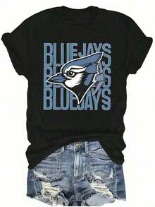 Nuevos Conjuntos Casuales de Verano para Mujer, Camiseta Casual de Algodón 100% con Estampado de Pájaros Azules para Mujer - Manga Corta, Colección Primavera/Verano, Perfecta para Atuendos Casuales, Top Casual de Verano |     Top con Estampado de Aves |     Camiseta Ligera de Verano para Mujer - Estilo Urbano Vintage, Unisex, Holgada, de Algodón, Manga Corta, Cuello Redondo - Negro - Ver 2