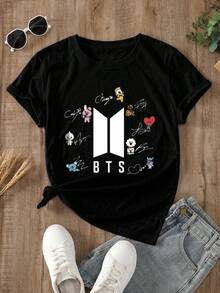 Camiseta de algodón suave para mujer MGY con estampados y símbolos, regalo ideal para fans de K-Pop, camiseta de manga corta con cuello redondo, estilo streetwear, casual, perfecta para todas las estaciones, tallas S M L XL. - Blanco - Ver 2