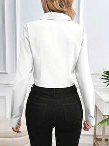 Blusa de unicolor informal para mujer para usar en el trabajo/diario, primavera-verano, con mangas largas - Blanco - Ver 2