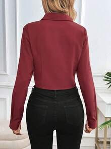 Blusa de unicolor informal para mujer para usar en el trabajo/diario, primavera-verano, con mangas largas - Burdeos - Ver 2