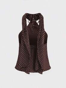 Top corto de tirantes con estampado de lunares lindo y encantador para mujer, para uso casual - Marrón - Ver 2