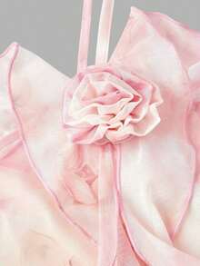 Vestido de malla elástica de punto para mujeres con decoración floral, volantes sin mangas en color lila - Rosa Pálido - Ver 7