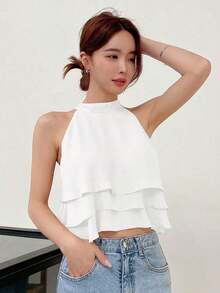 Blusa sin mangas de vestir informal y sencilla para mujeres, para salir - Blanco - Ver 4