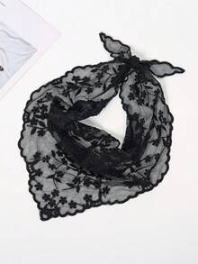 1pc Lace Floral Trim Scarf, Triangular Scarf, Bag Decor, Hair Tie - Multicolor - View 11