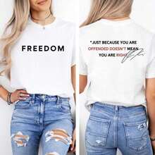 Camisetas Premium Casuales Unisex Bonitas [100% Algodón] Camiseta 'Justicia Para, Libertad', Frases de Charlie, Solo Porque Estás Ofendido No Significa Que Tengas Derecho, Camiseta Patriótica de EE.UU. - Ropa Diaria Unisex para Mujeres y Hombres para Festivales - Blanco - Ver 6