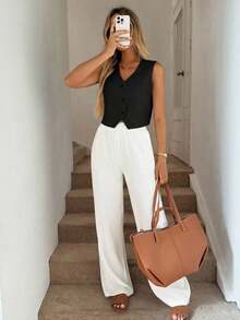 Chaleco negro, chaqueta fina, blusa de oficina para mujer - Negro 2 - Ver 6