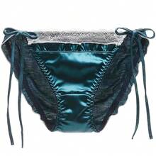 Women's Sexyys Satin Panties Lace Silk Underwear Luxury Low Waist Side Tie Panty Breathable String Bikini Briefs - 藍色 - 查看 1