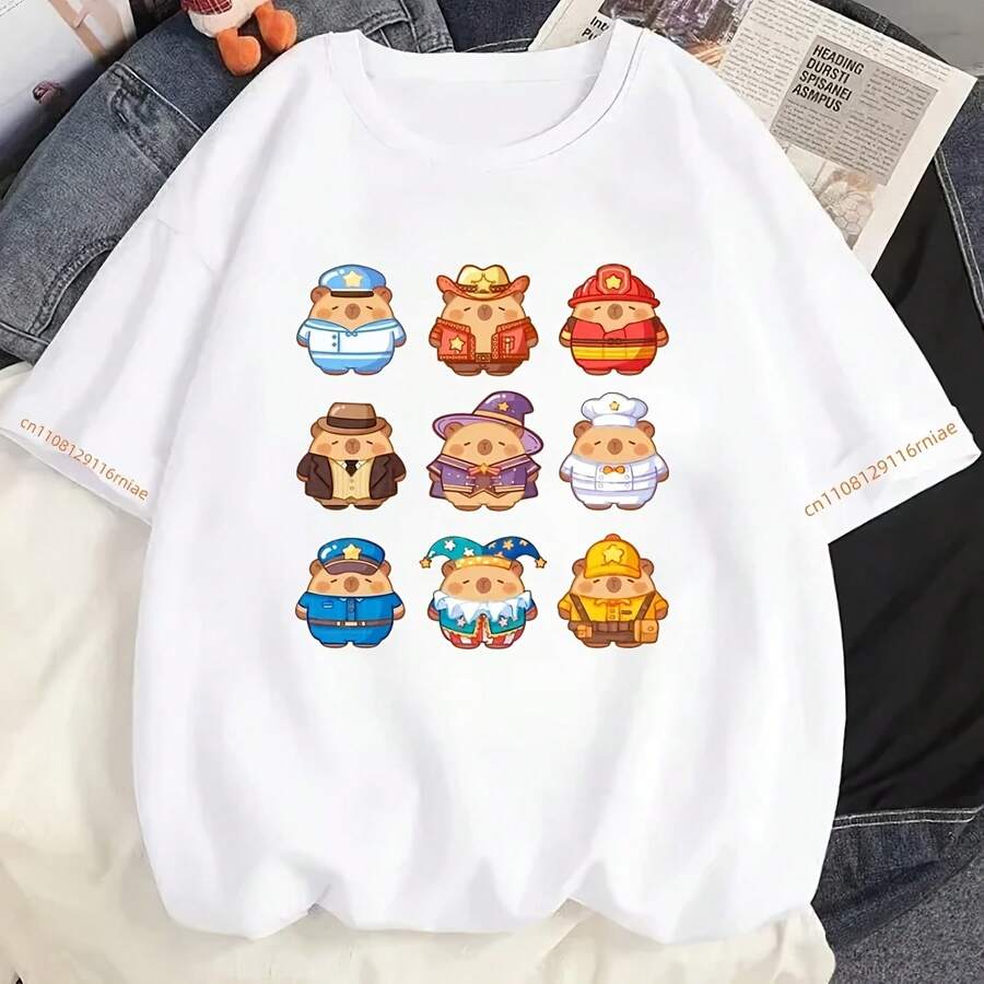 Ropa familiar de verano para niños - Colección Capybara 2026 - Camiseta infantil de manga corta de algodón puro - Conjunto familiar - forma - Ver 1