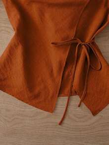 Nueva llegada Camiseta sin mangas con diseño único para mujeres, blusas coreanas de primavera/verano para mujeres, blusas lisas elegantes casuales para mujeres, blusas de estilo coreano - Naranja - Ver 3