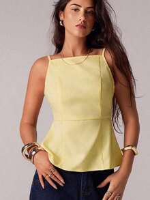 Parte superior sin mangas para mujer, adecuada para primavera y verano, con estilos románticos/de graduación/formales/de cumpleaños/de los 90/casuales de negocios/elegantes/de vestir occidental/para salir/de moda/casuales/Y2K/de club/de oficina/de cóctel/vintage/de festival rave/divertidos/elegantes/de dinero antiguo/de ropa urbana/de vacaciones/de conciertos de country/de trabajo/modestos/de vacaciones de primavera/de conciertos/de chica mala/básicos/de graduación - Amarillo - Ver 4