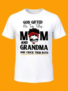 Elegante camiseta diaria de una pieza para mujer, con estampado de letras en inglés "MOM", cuello redondo, estilo casual deportivo de manga corta para primavera y verano, camiseta chic y a la moda para mujer. - Blanco - Ver 8