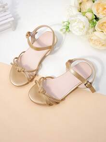 1 đôi sandal cao gót màu vàng kim cho trẻ em, giày công chúa thời trang cho bé gái, đế chống trơn trượt, thích hợp cho các hoạt động mùa hè, tiệc tùng, đám cưới, kỳ nghỉ. - Vàng - Xem 5