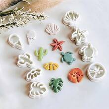 Bộ 8 khuôn cắt đất sét polymer hình bãi biển, hình sao biển, rùa màu hồng pastel, dụng cụ thủ công để làm khuyên tai, trang sức phong cách Boho, quà tặng thủ công mùa hè. - trắng - Xem 8