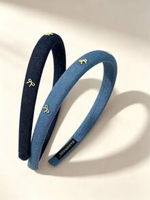 1/2/3pcs Vintage Denim Headbands, Girls Denim Blue Sponge Hairbands With Bow Decoration, Fashion Thickened Sponge Hairbands For Daily Use - Multicolor - View 13