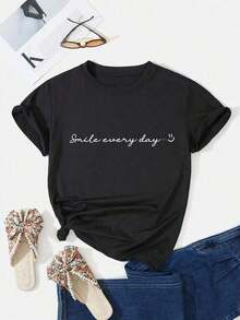 Camiseta de Manga Corta con Cuello Redondo y Estampado de Cerezas - Blanco y Negro - Ver 2