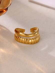 1Pc Minimalist Stainless Steel Double Layer Open Rings For Women, Gold Ring, Open Adjustable Finger Ring, Women's Ring, Women's Accessories, Minimalist Jewelry For Daily Wear, Birthday Gift, Valentine's Day Gift - Multicolor - View 5
