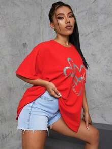 Letras  Casual  Poliéster      T shirt  Deportivo  Oficina  CasaPure-Cotton - Rojo - Ver 4
