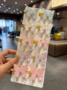 10个闪亮蝴蝶发夹，3D刘海夹，甜美女孩发饰 - 彩色 - 查看 11